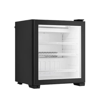 Commercial countertop display refrigerators featuring a sleek black design and clear glass door for visibility.