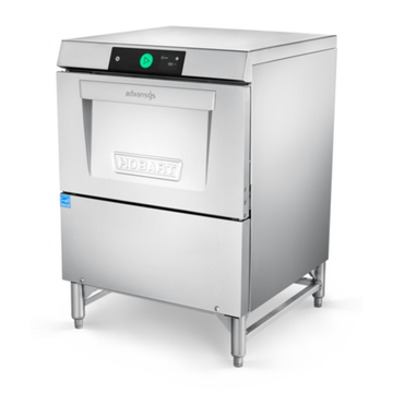 Hobart undercounter glasswashers for commercial use with sleek design and control panel.