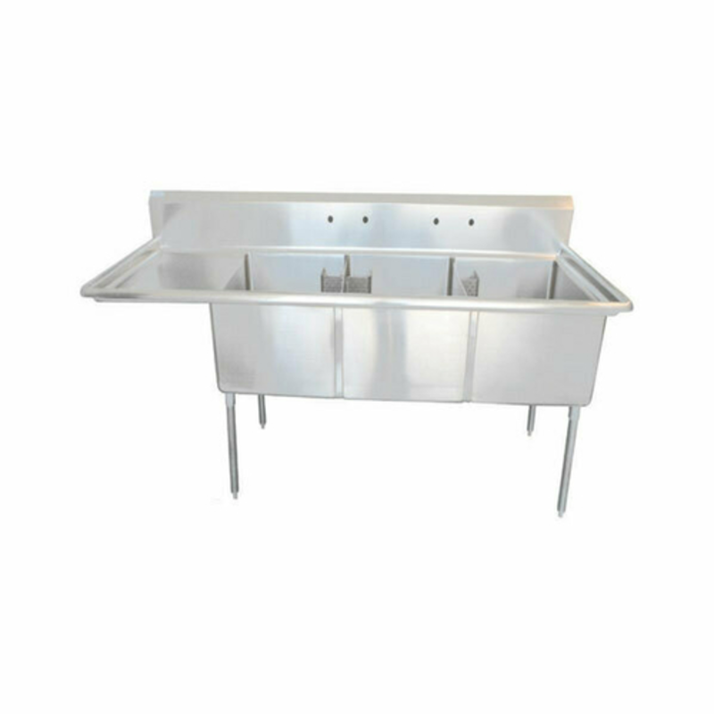 EFI SI818-3LC Heavy-Duty Stainless Steel 3-Compartment Commercial Sink with Left Drainboard