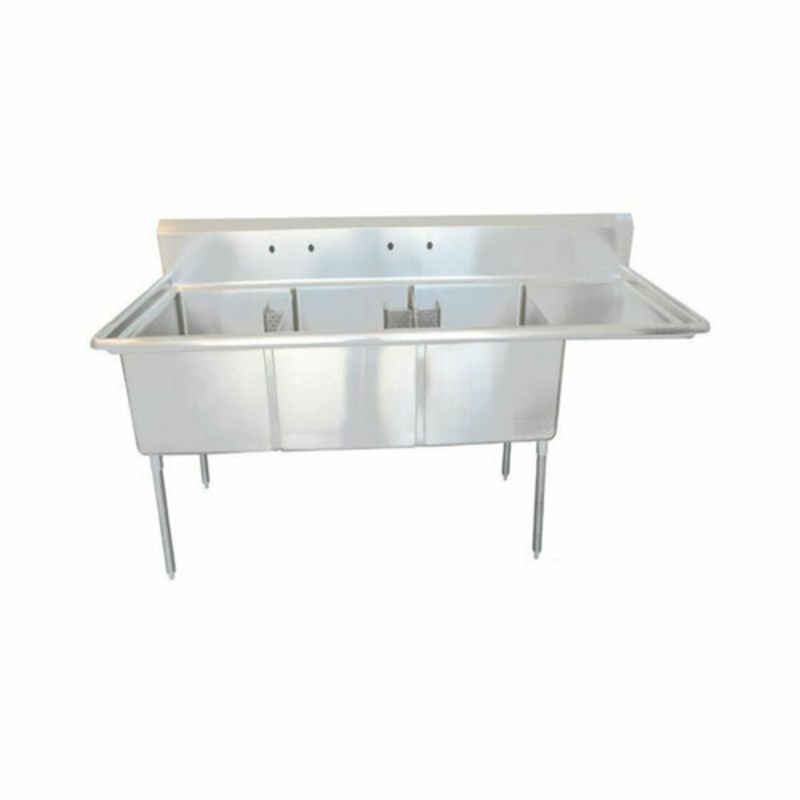 EFI SI818-3R 80.5-Inch 3-Compartment Commercial Sink with Right Drainboard