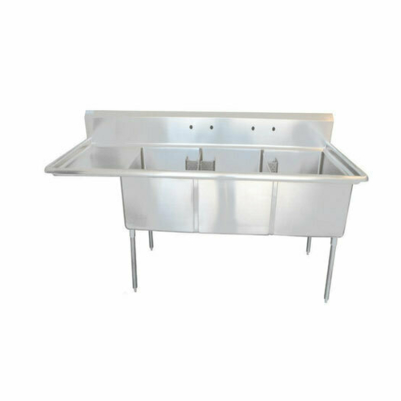EFI SI824-3L 99.5-Inch 3-Compartment Stainless Steel Sink with Left Drainboard
