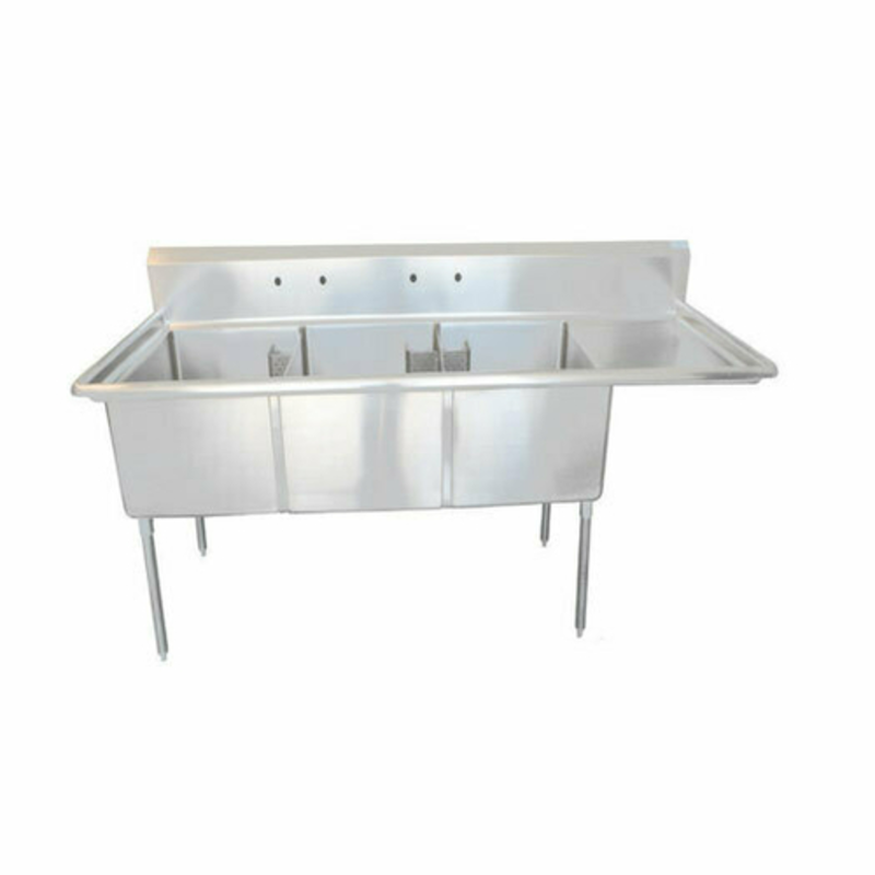 EFI SI824-3R 99.5-Inch Three-Compartment Commercial Sink with Right Drainboard