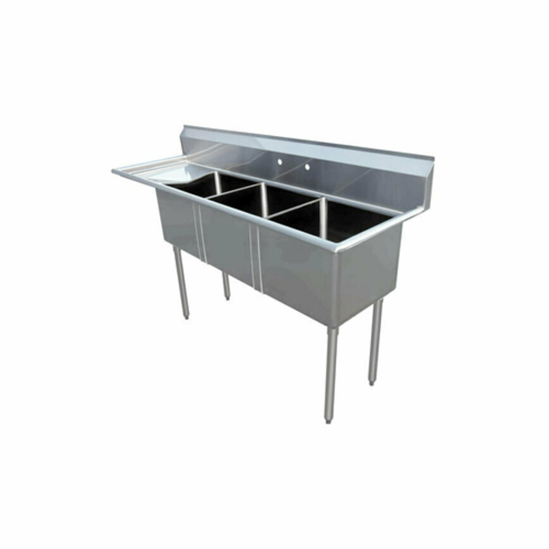 Omcan 43755 3-Compartment Commercial Sink with Left Drainboard