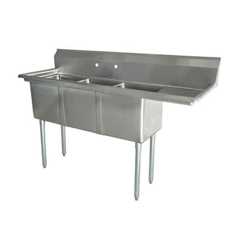 Omcan 43788 Commercial 3-Compartment Pot Sink with Right Drainboard - 98.5" Width