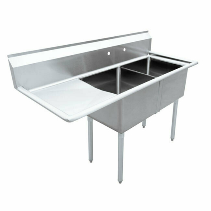 Omcan 43790 74.5-Inch Commercial Two-Compartment Sink with Left Drainboard