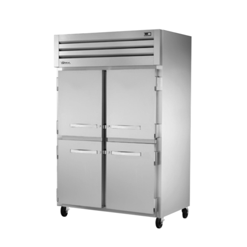 True STR2R-4HS-HC 52.63-Inch Two-Section Stainless Steel Reach-In Refrigerator with Four Half Doors
