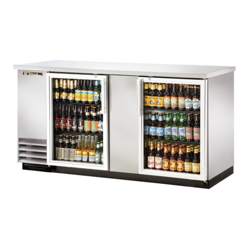 True TBB-3G-S-HC-LD 69.13" Two-Door Glass Front Back Bar Refrigerator
