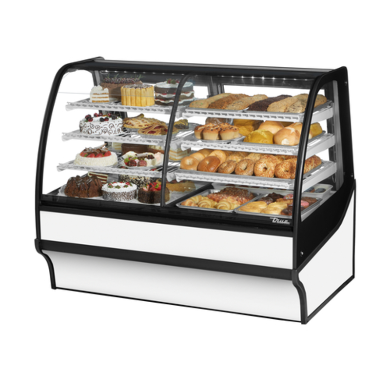True TDM-DZ-59-GE/GE-W-W 59-1/4" White Dual Zone Curved Glass Display Merchandiser