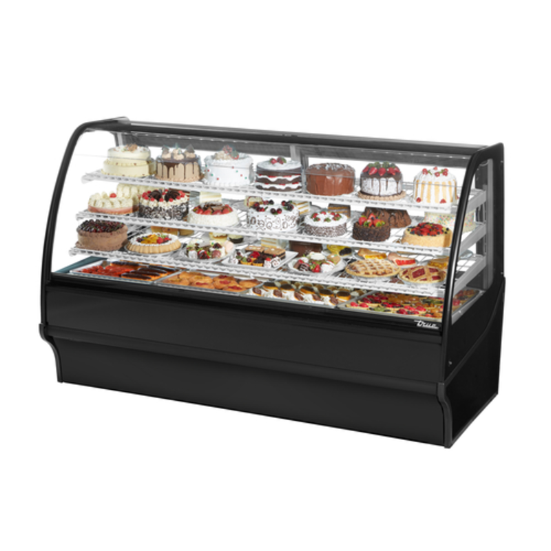 True TDM-R-77-GE/GE-S-S 77-1/4" Stainless Steel Refrigerated Bakery Case with Curved Glass