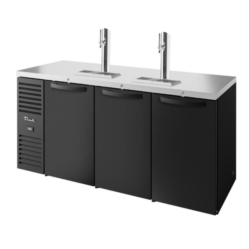 True TDR84-RISZ1-L-B-SSS-1 84-Inch Black Three-Door Commercial Kegerator with Stainless Steel Top