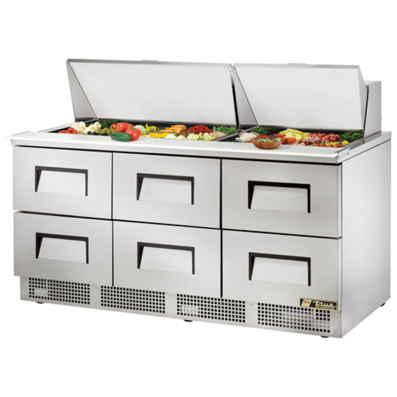 True TFP-72-30M-D-6-HC 72-Inch Six-Drawer Mega Top Sandwich and Salad Prep Table