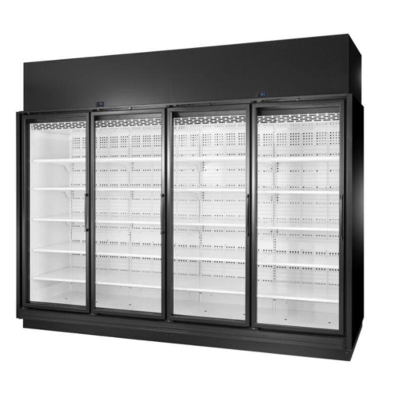 True TRM4M-NY-BLK-WHT-1BLKRRRR-4 127.5-Inch 4-Door Glass Merchandiser