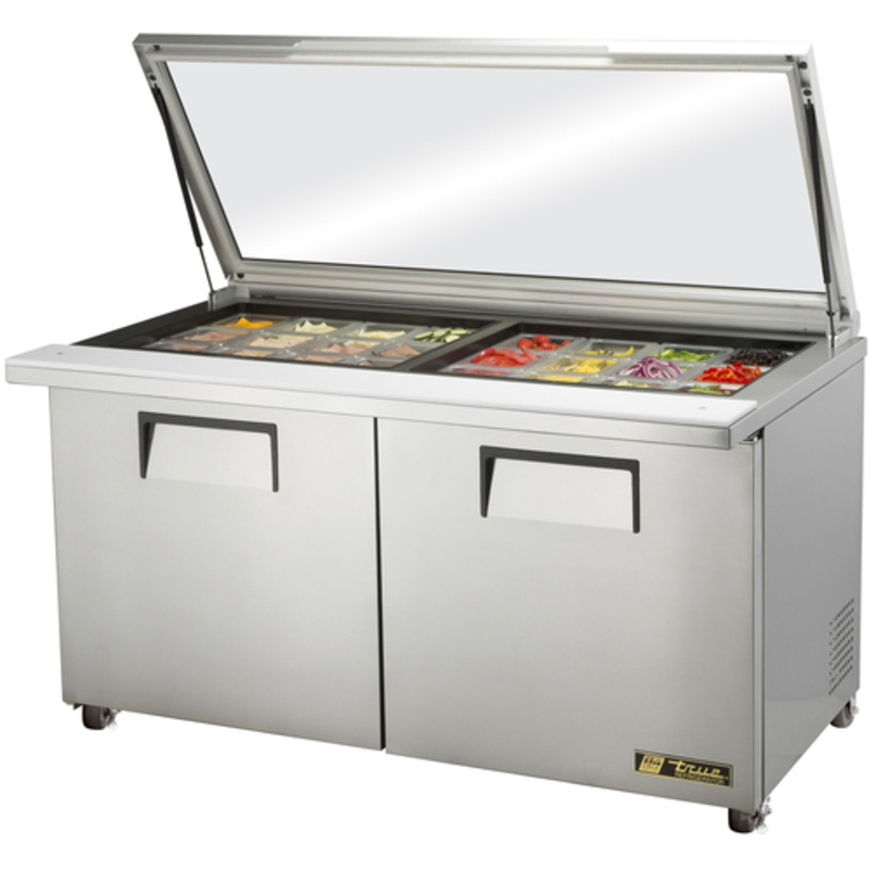 True Refrigeration TSSU-60-24M-B-ST-FGLID-HC 60-Inch Mega Top Sandwich Prep Table with Glass Lid